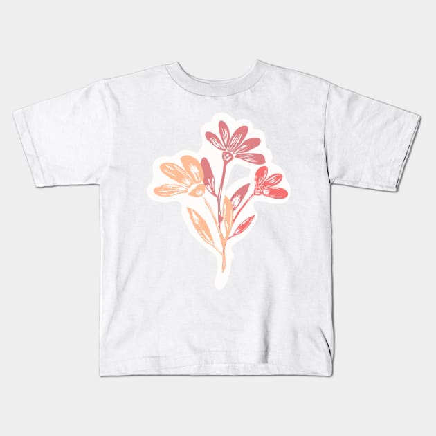 Peach Blooms: A Block Print Bouquet Kids T-Shirt by marufemia